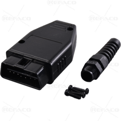OBDII CONNECTOR 16PIN MALE BLACK WITH COVER & WIRE PROTECTOR